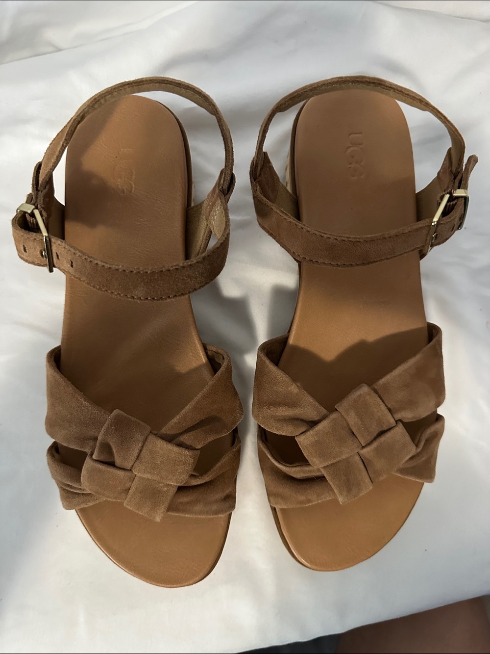 UGG Women's Brown Suede Knotted Strap Sandals